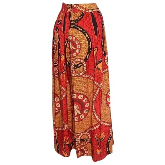 Colorful African Print Front Thigh Hight Slit Long Gathered Ankara Maxi Skirt L - Picture 4 of 7